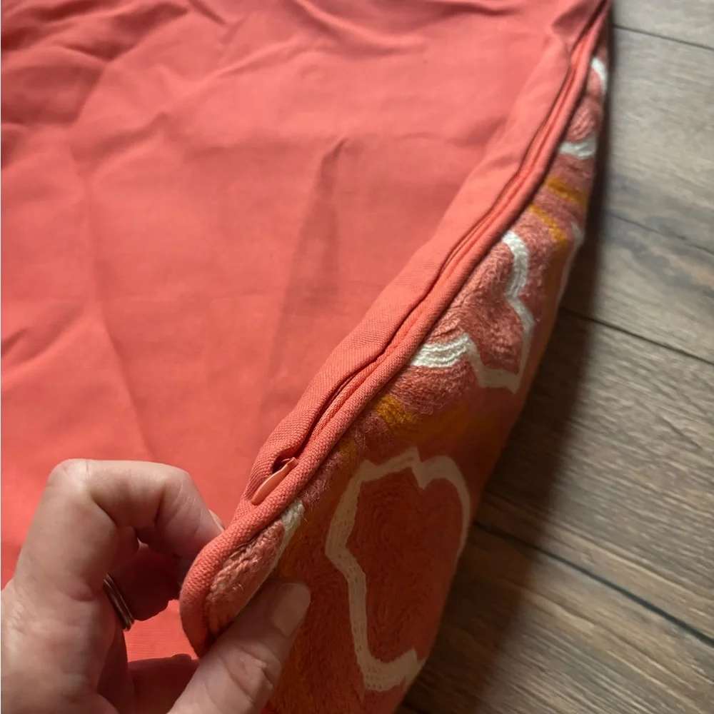 Wisteria Crewel Wool Orange Pink Geometric Pillow Cover Sham 20x20 Square